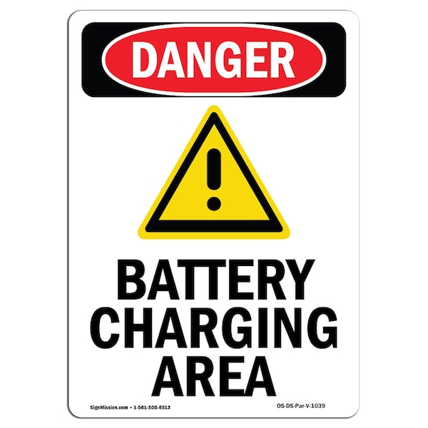 Safety Sign, OSHA Danger, 24" Height, Battery Charging Area, Portrait, D-1824-V-1039